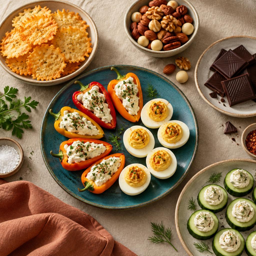 Cover image for the Keto Snack Recipe Book showing low-carb snacks arranged on a warm linen surface